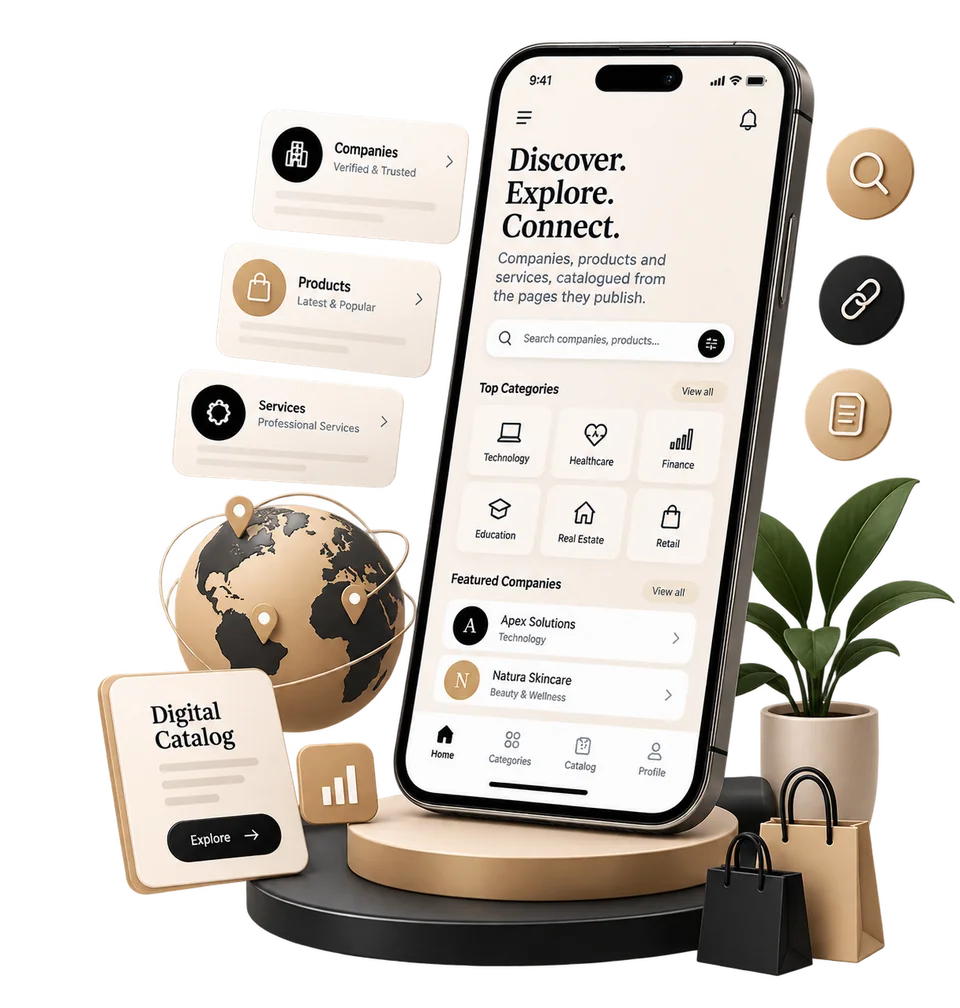 The StingyWeb catalogue in an app: companies, products and services discovered, explored and connected